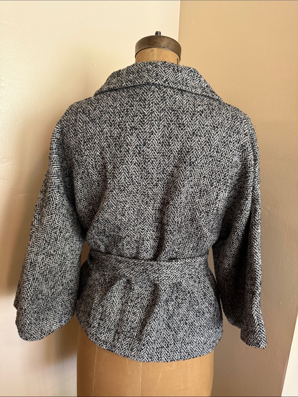 Classiques Entier Wool Blend Herringbone Belted Jacket Large Gray Peacoat Large - Picture 4 of 8